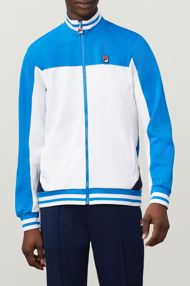 Fila Tiebreaker Track White/Blue Jacket Mens - NZ 05784-ZGDK